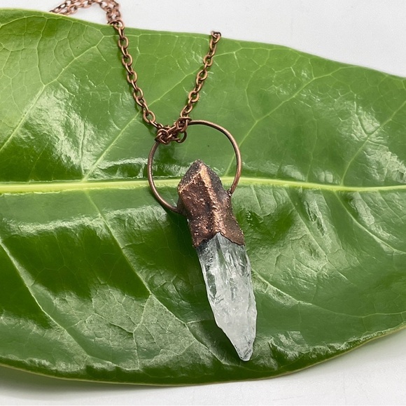 Copper Necklace Quartz Crystal Gem Stone Handmade Jewelry Pendant 20” Chain #2